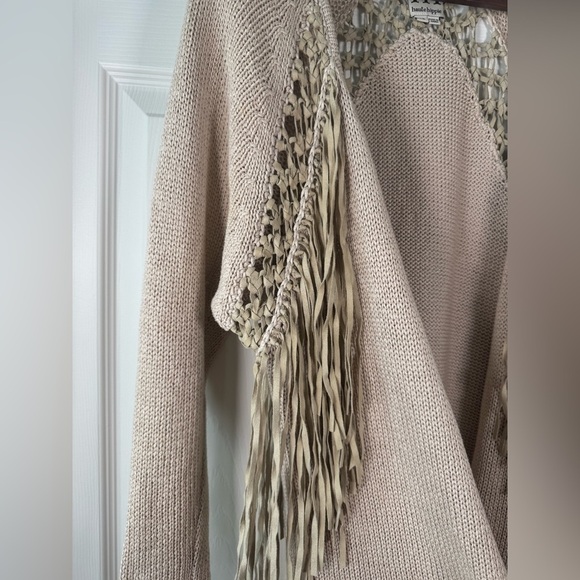 Haute Hippie Fringe Tan Oversized Boho Knit Cardigan Sweater Womens Size Xsmall - Picture 4 of 9